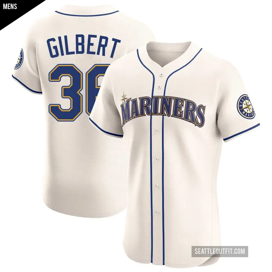 Men's Seattle Mariners ＃36 Logan Gilbert Elite Cream Alternate Jersey