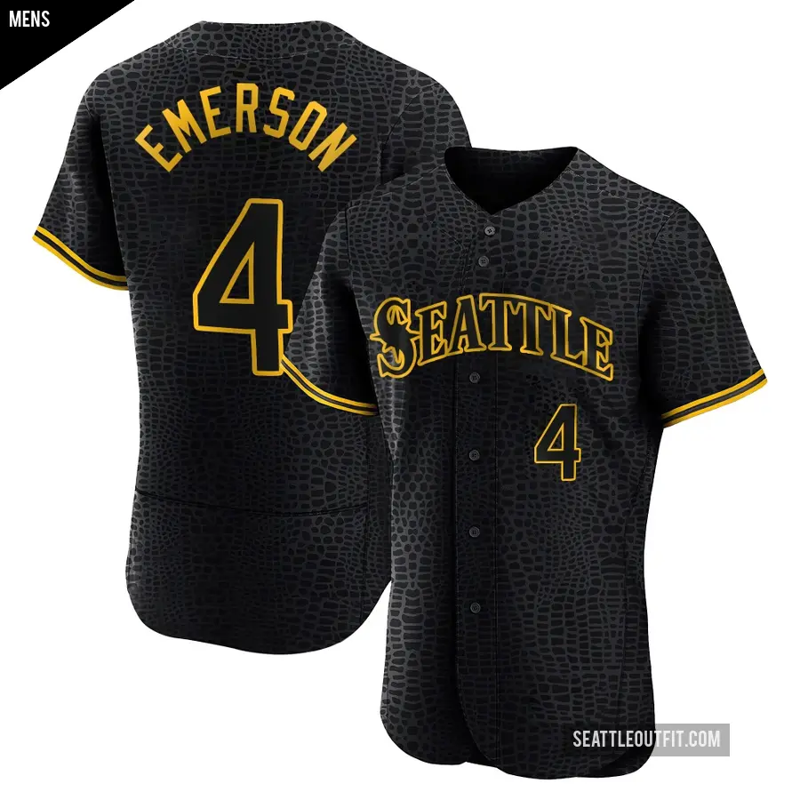 Men's Seattle Mariners ＃4 Colt Emerson Authentic Black Snake Skin City Jersey