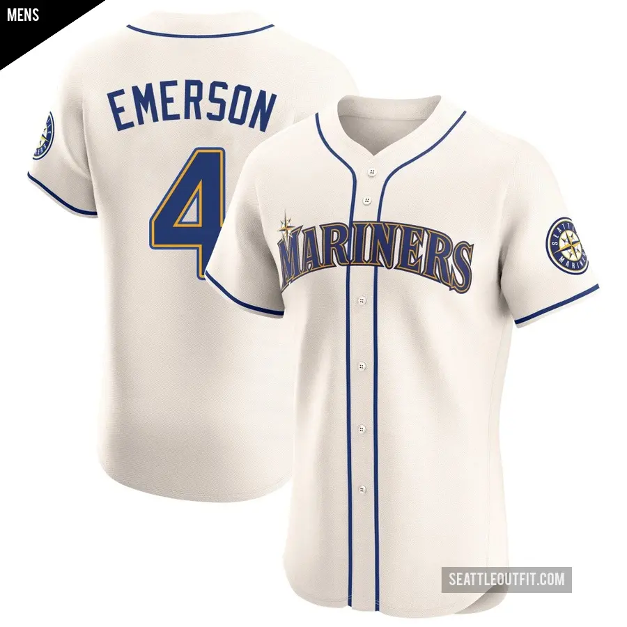 Men's Seattle Mariners ＃4 Colt Emerson Elite Cream Alternate Jersey