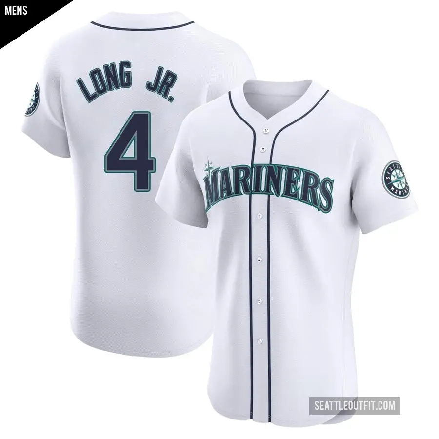 Men's Seattle Mariners ＃4 Shed Long Jr. Elite White Home Jersey