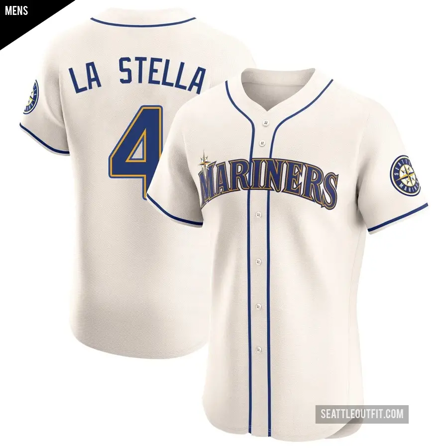Men's Seattle Mariners ＃4 Tommy La Stella Elite Cream Alternate Jersey