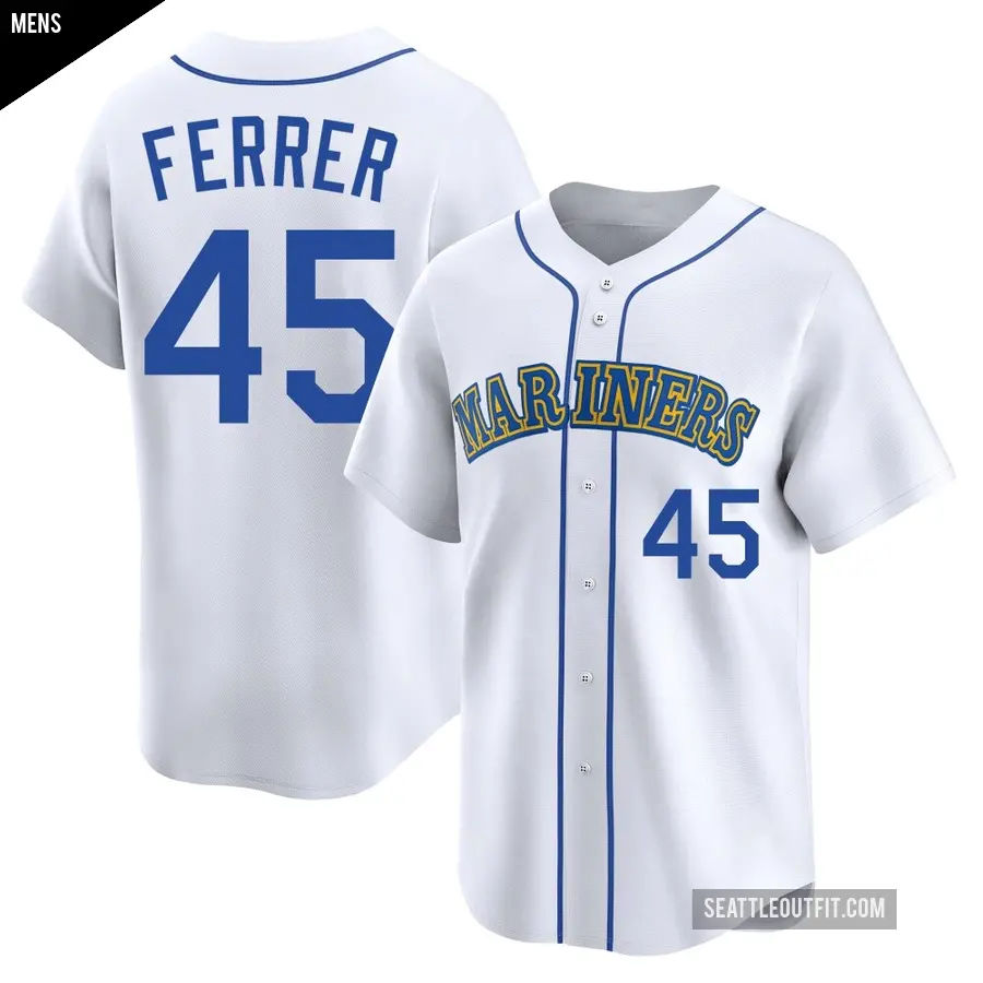 Men's Seattle Mariners ＃45 Jose Ferrer Limited White Throwback Cooperstown Collection Jersey