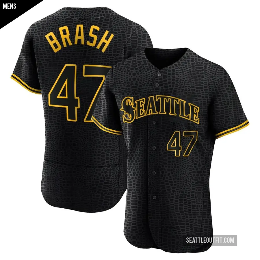 Men's Seattle Mariners ＃47 Matt Brash Authentic Black Snake Skin City Jersey