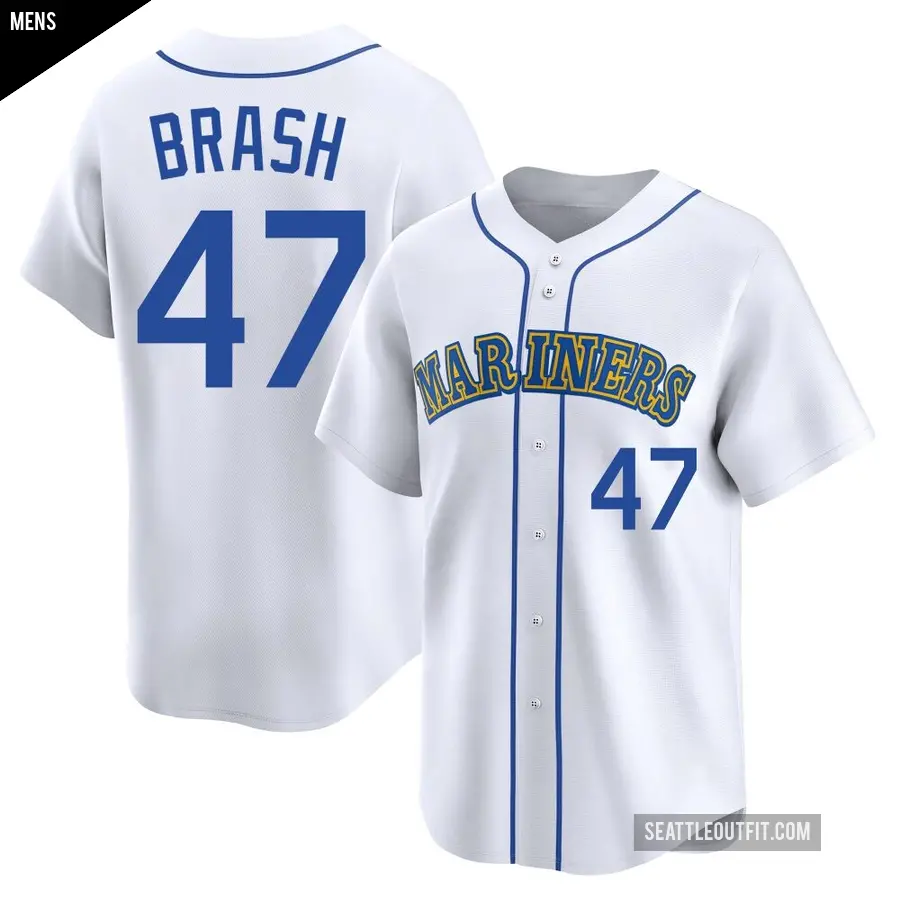 Men's Seattle Mariners ＃47 Matt Brash Limited White Throwback Cooperstown Collection Jersey