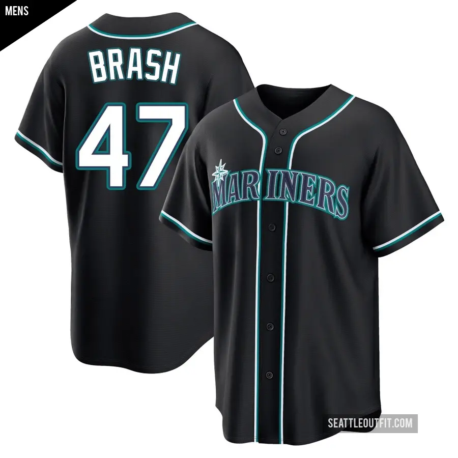 Men's Seattle Mariners ＃47 Matt Brash Replica Black Fashion Out Jersey