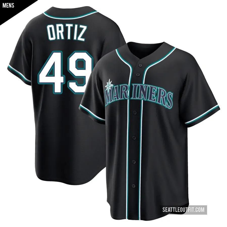 Men's Seattle Mariners ＃49 Robinson Ortiz Replica Black Fashion Out Jersey