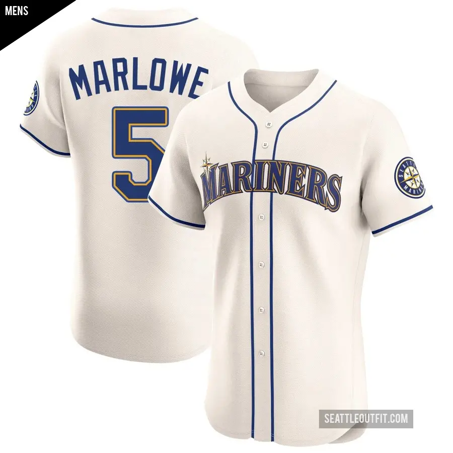 Men's Seattle Mariners ＃5 Cade Marlowe Elite Cream Alternate Jersey