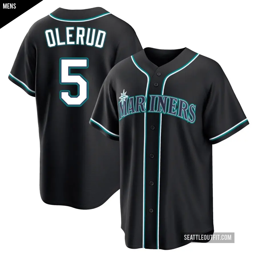 Men's Seattle Mariners ＃5 John Olerud Replica Black Fashion Out Jersey
