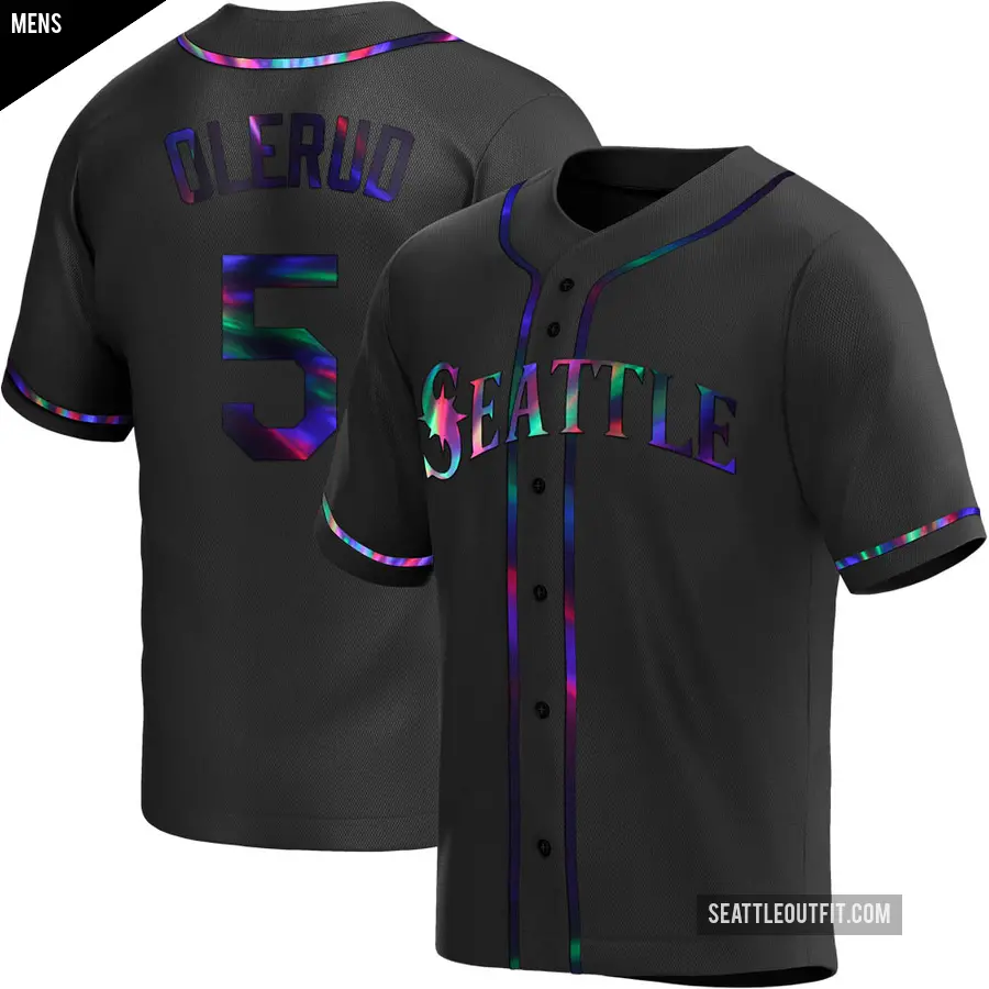 Men's Seattle Mariners ＃5 John Olerud Replica Black Holographic Alternate Jersey
