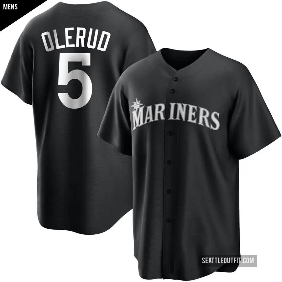 Men's Seattle Mariners ＃5 John Olerud Replica Black/White Jersey