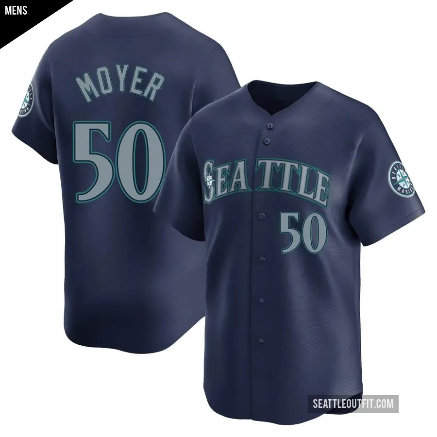 Men's Seattle Mariners ＃50 Jamie Moyer Limited Navy Road Jersey