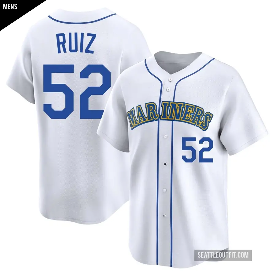 Men's Seattle Mariners ＃52 Carlos Ruiz Limited White Throwback Cooperstown Collection Jersey