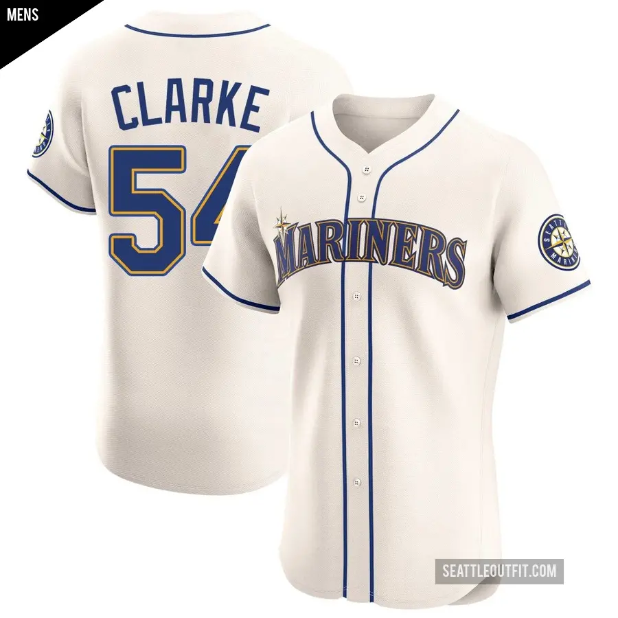 Men's Seattle Mariners ＃54 Chris Clarke Elite Cream Alternate Jersey
