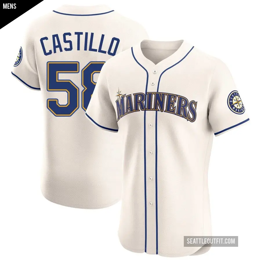 Men's Seattle Mariners ＃58 Luis Castillo Elite Cream Alternate Jersey