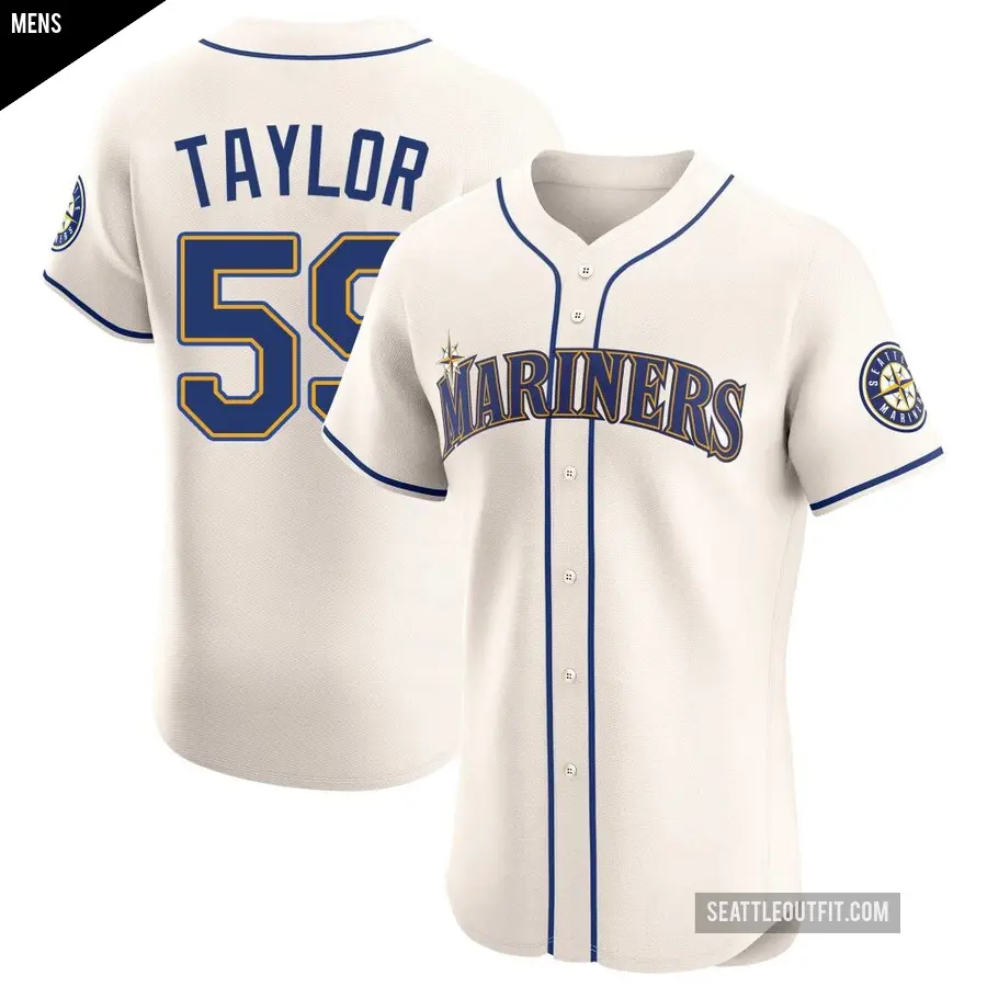 Men's Seattle Mariners ＃59 Troy Taylor Elite Cream Alternate Jersey
