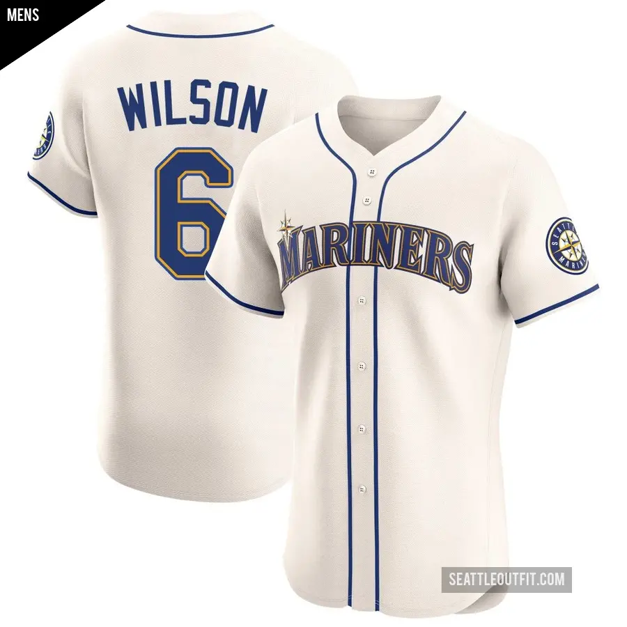 Men's Seattle Mariners ＃6 Dan Wilson Elite Cream Alternate Jersey