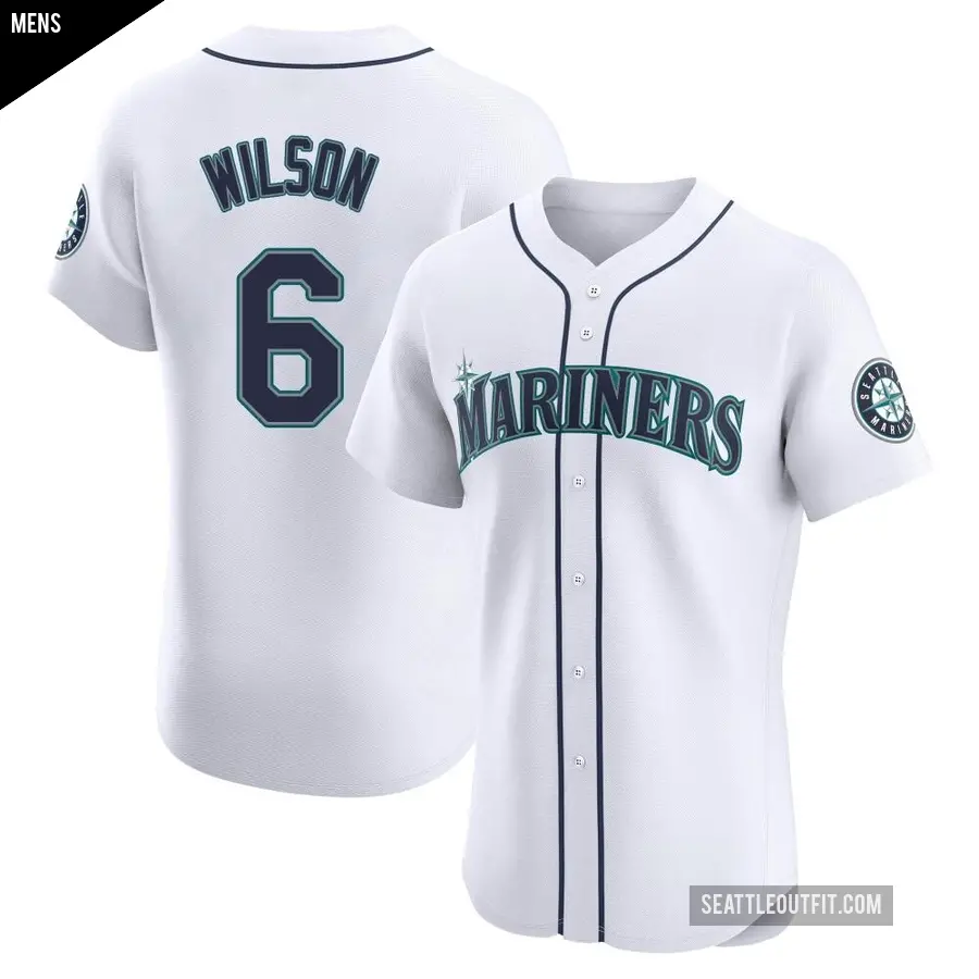 Men's Seattle Mariners ＃6 Dan Wilson Elite White Home Jersey