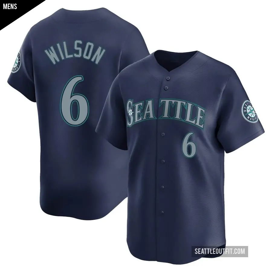 Men's Seattle Mariners ＃6 Dan Wilson Limited Navy Road Jersey