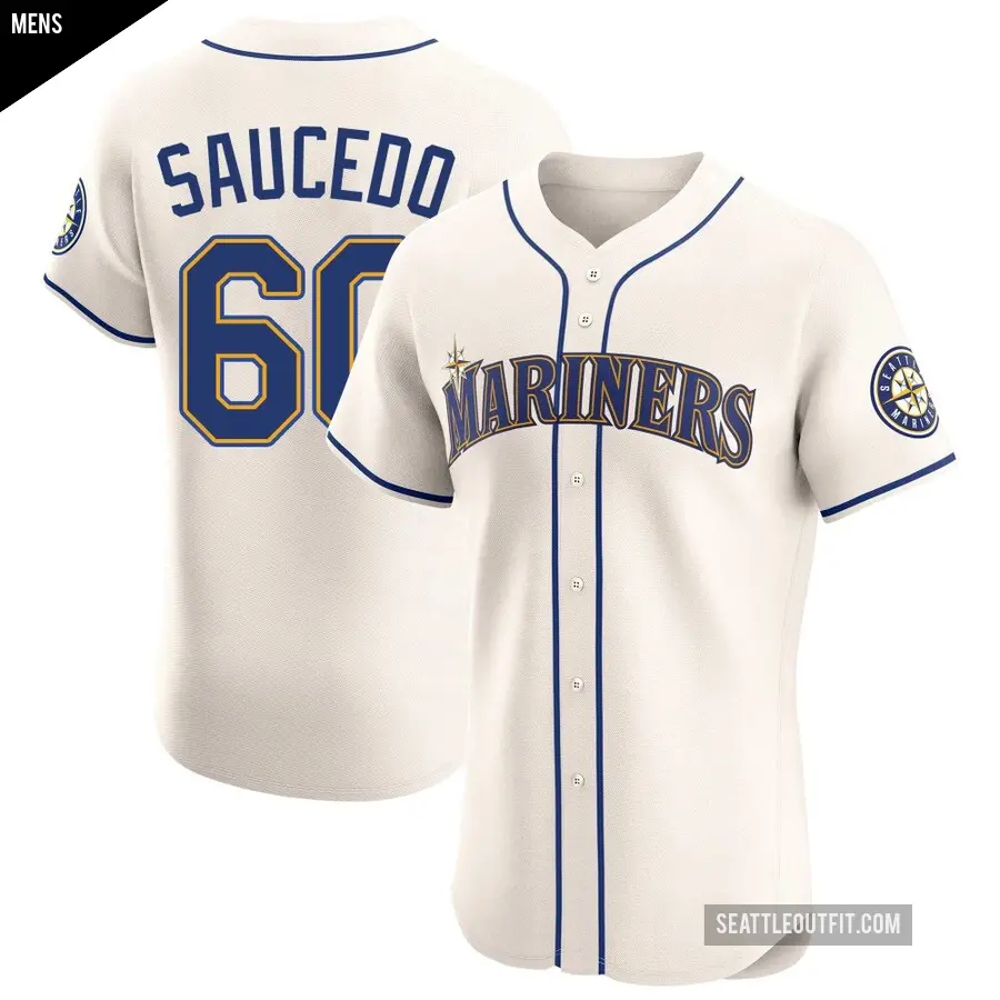 Men's Seattle Mariners ＃60 Tayler Saucedo Elite Cream Alternate Jersey
