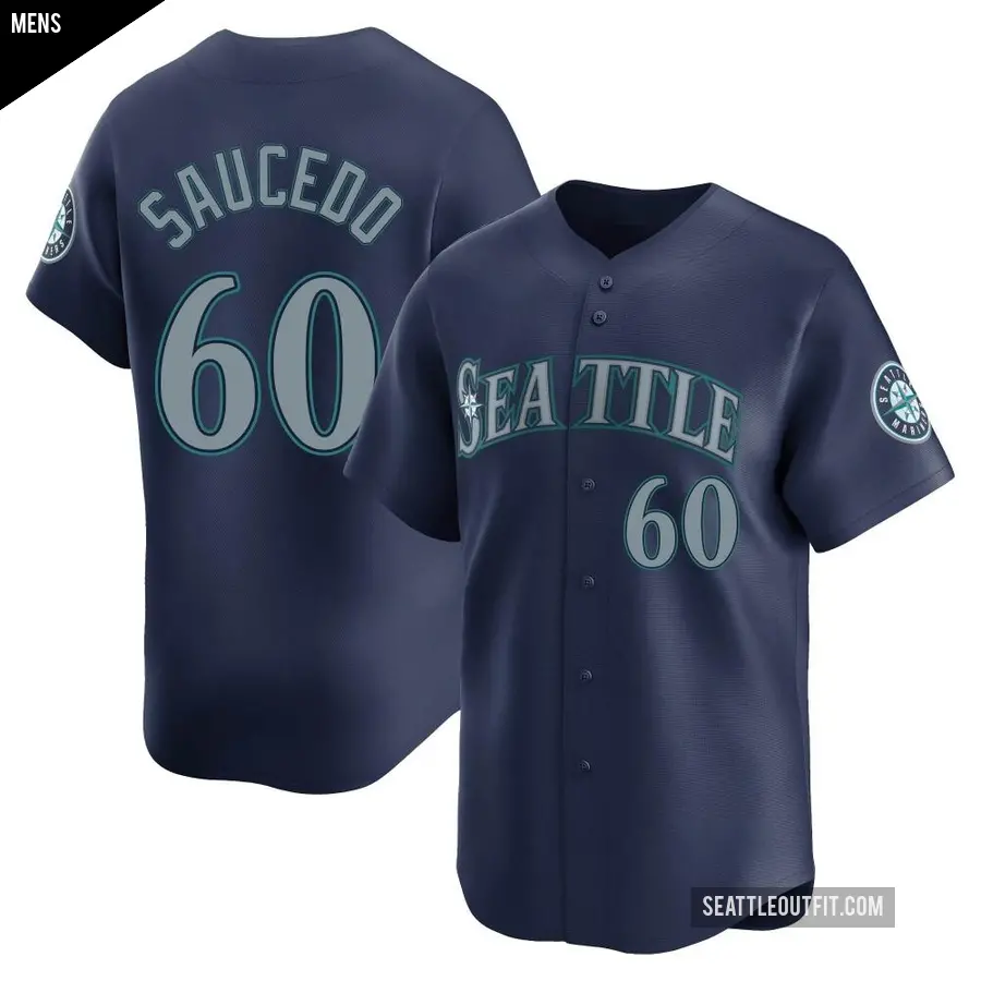 Men's Seattle Mariners ＃60 Tayler Saucedo Limited Navy Road Jersey