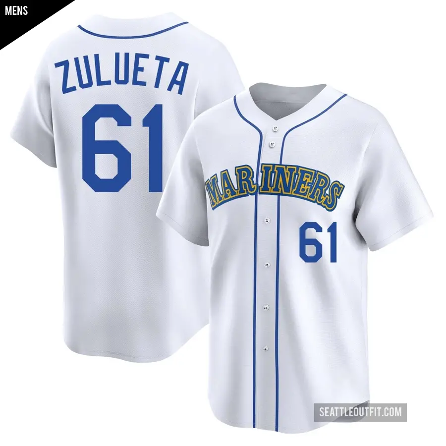Men's Seattle Mariners ＃61 Yosver Zulueta Limited White Throwback Cooperstown Collection Jersey