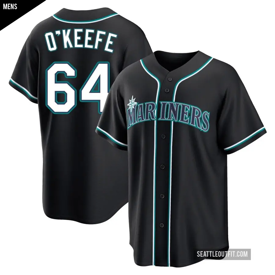 Men's Seattle Mariners ＃64 Brian O'Keefe Replica Black Fashion Out Jersey