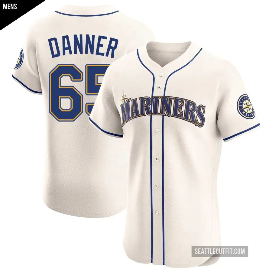Men's Seattle Mariners ＃65 Hagen Danner Elite Cream Alternate Jersey