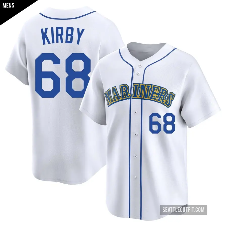 Men's Seattle Mariners ＃68 George Kirby Limited White Throwback Cooperstown Collection Jersey