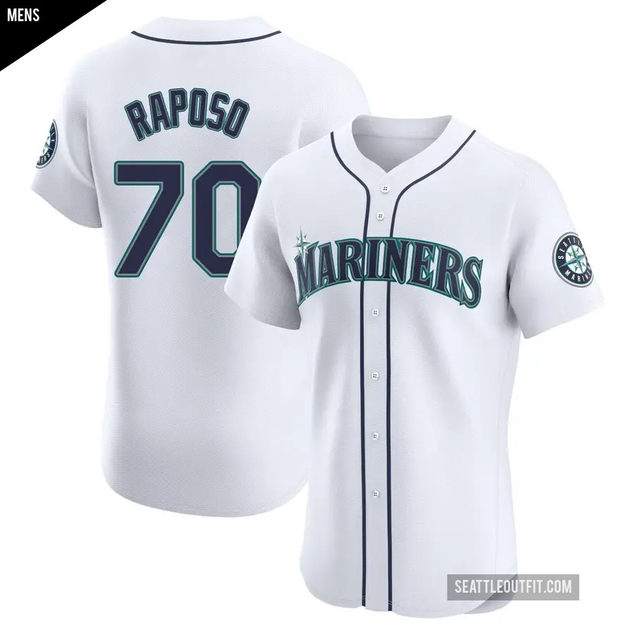 Men's Seattle Mariners ＃70 Nicholas Raposo Elite White Home Jersey