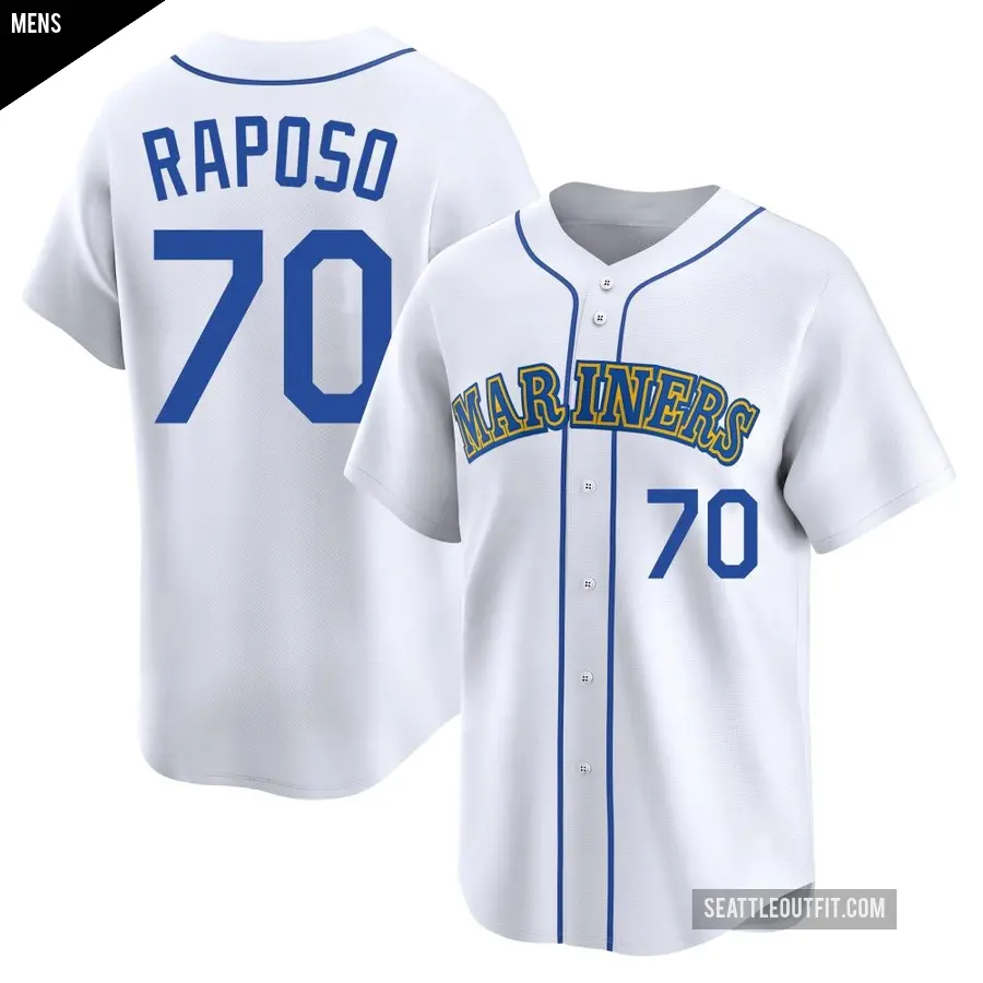 Men&#039;s Seattle Mariners &#65283;70 Nicholas Raposo Limited White Throwback Cooperstown Collection Jersey