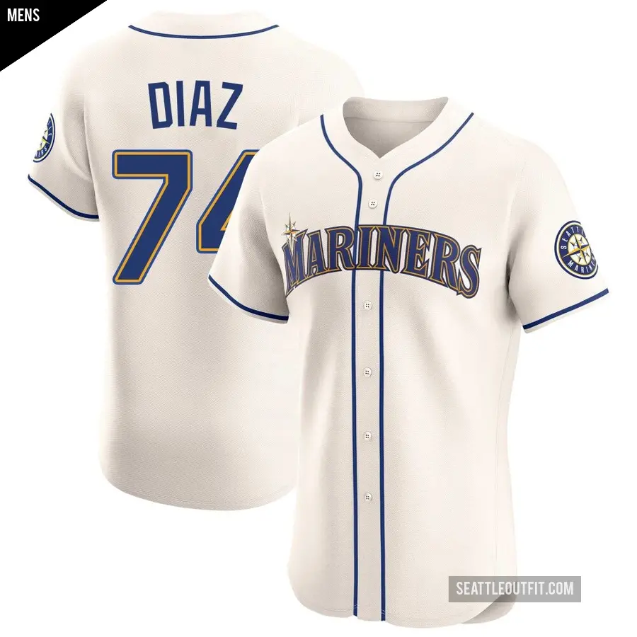 Men's Seattle Mariners ＃74 Jhonathan Diaz Elite Cream Alternate Jersey
