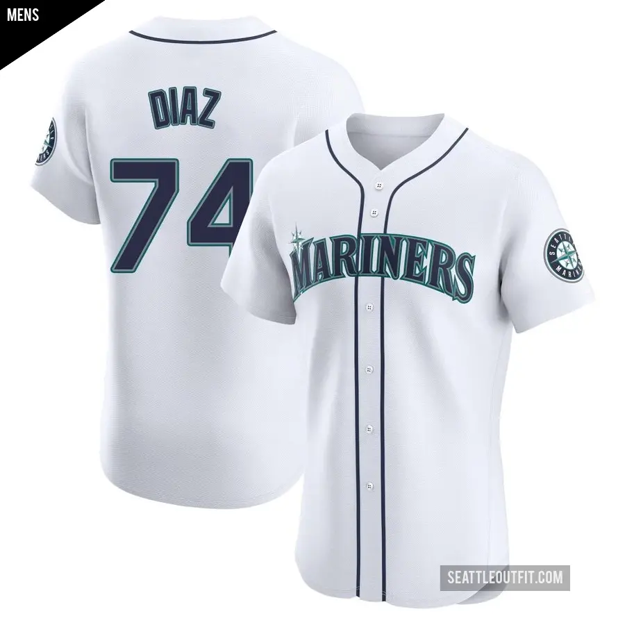 Men's Seattle Mariners ＃74 Jhonathan Diaz Elite White Home Jersey