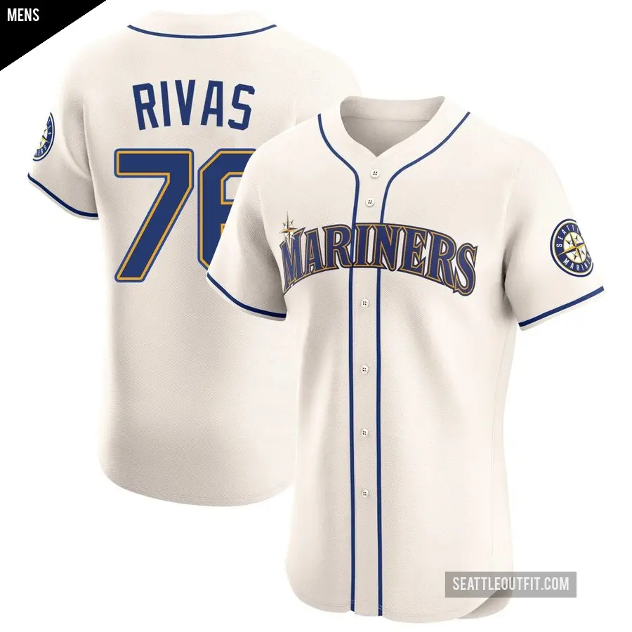 Men's Seattle Mariners ＃76 Leo Rivas Elite Cream Alternate Jersey