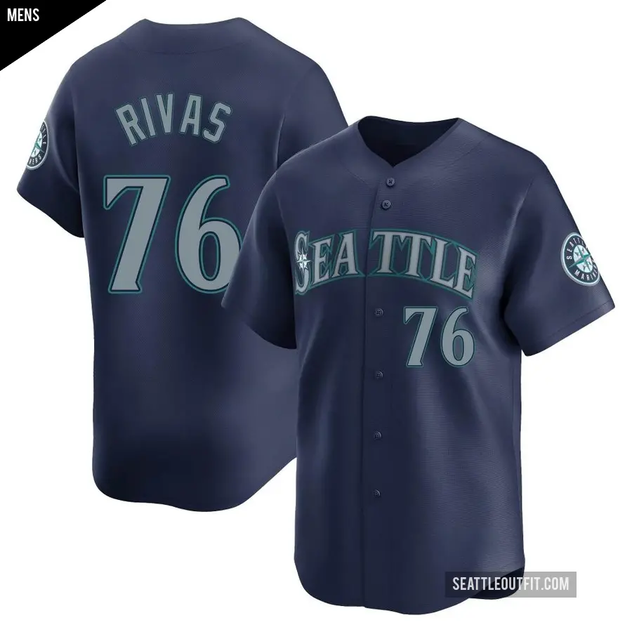 Men's Seattle Mariners ＃76 Leo Rivas Limited Navy Road Jersey