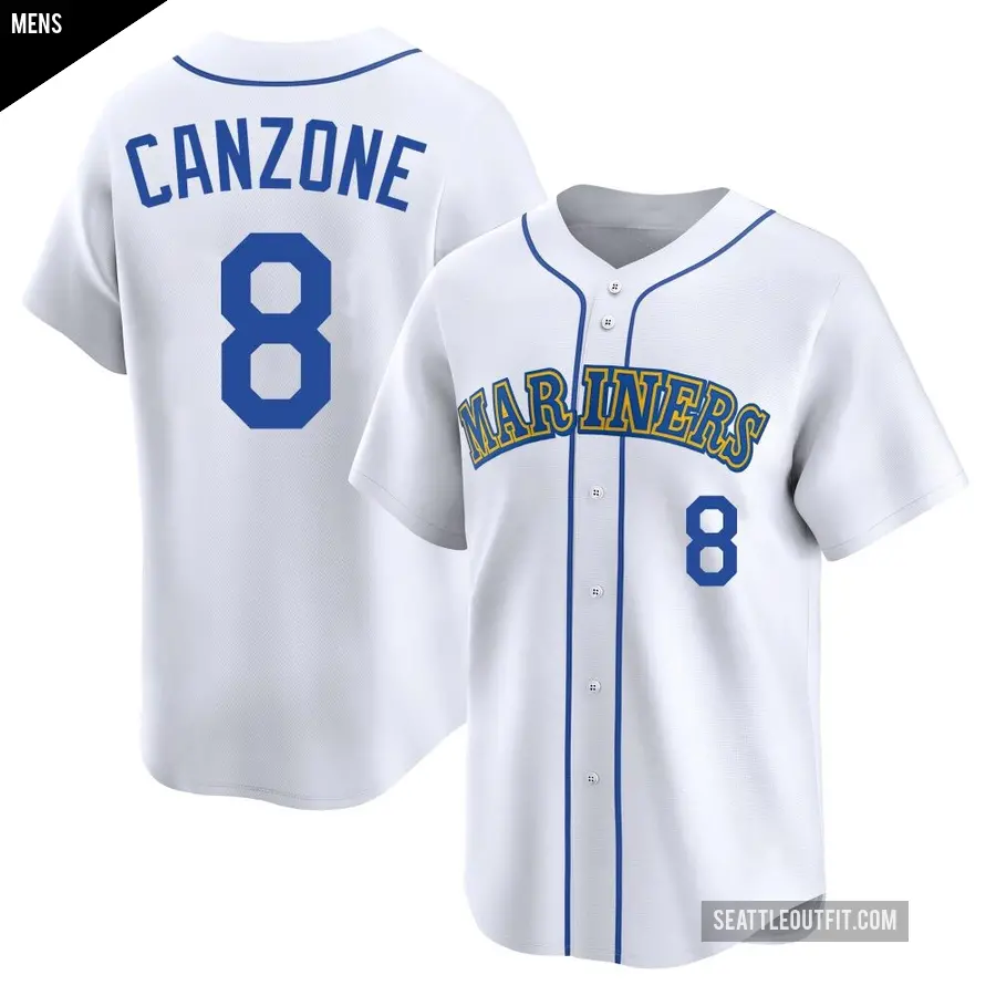 Men's Seattle Mariners ＃8 Dominic Canzone Limited White Throwback Cooperstown Collection Jersey