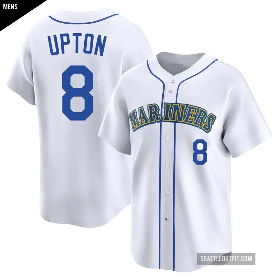 Men's Seattle Mariners ＃8 Justin Upton Limited White Throwback Cooperstown Collection Jersey