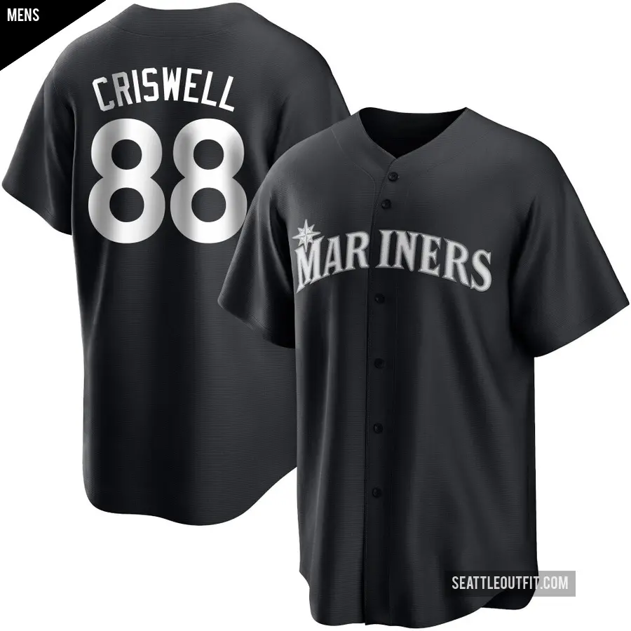 Men's Seattle Mariners ＃88 Cooper Criswell Replica Black/White Jersey