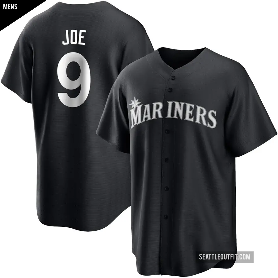 Men's Seattle Mariners ＃9 Connor Joe Replica Black/White Jersey