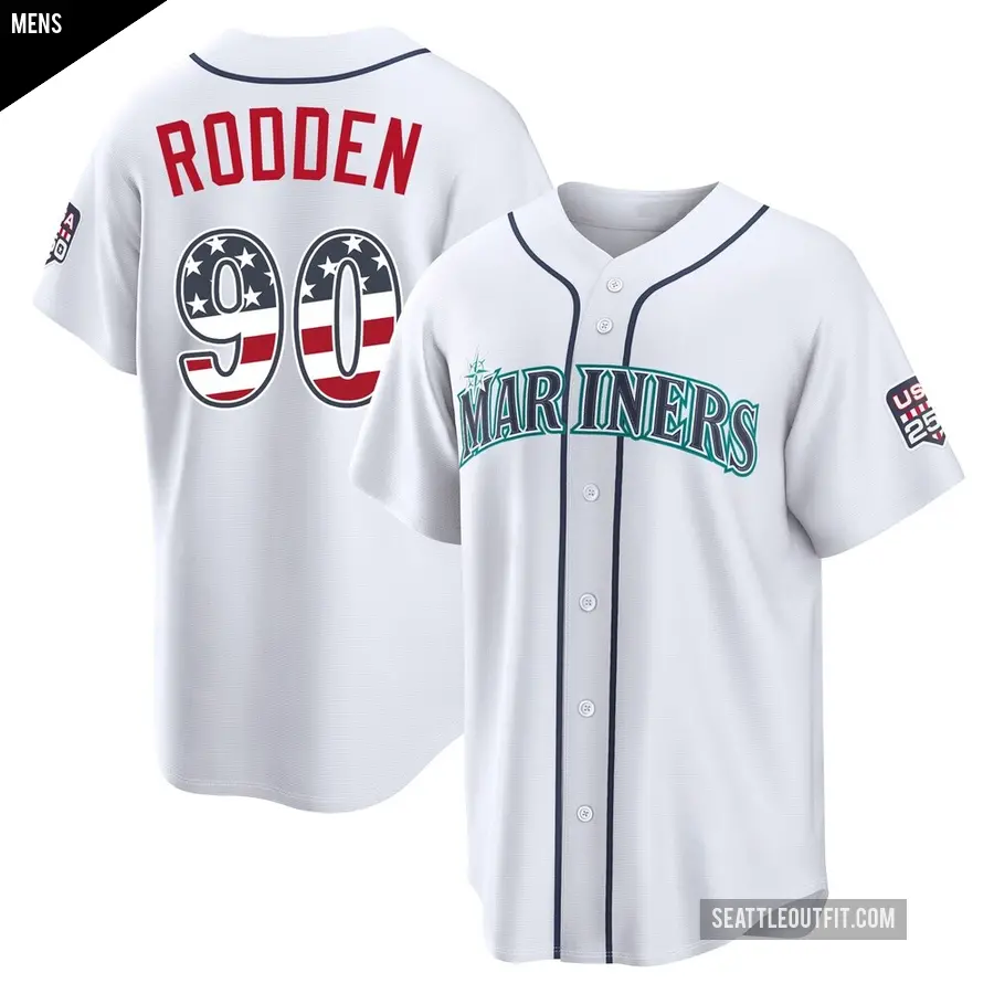 Men's Seattle Mariners ＃90 Brock Rodden Limited White USA 250 Fourth Of July Home Stadium Jersey