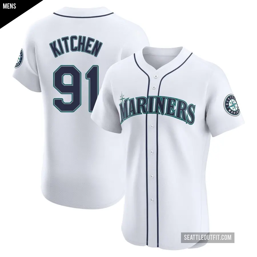 Men's Seattle Mariners ＃91 Austin Kitchen Elite White Home Jersey
