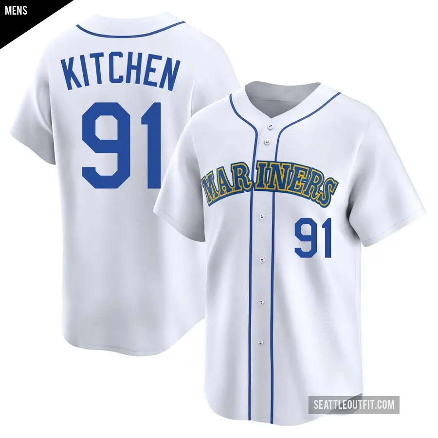 Men's Seattle Mariners ＃91 Austin Kitchen Limited White Throwback Cooperstown Collection Jersey