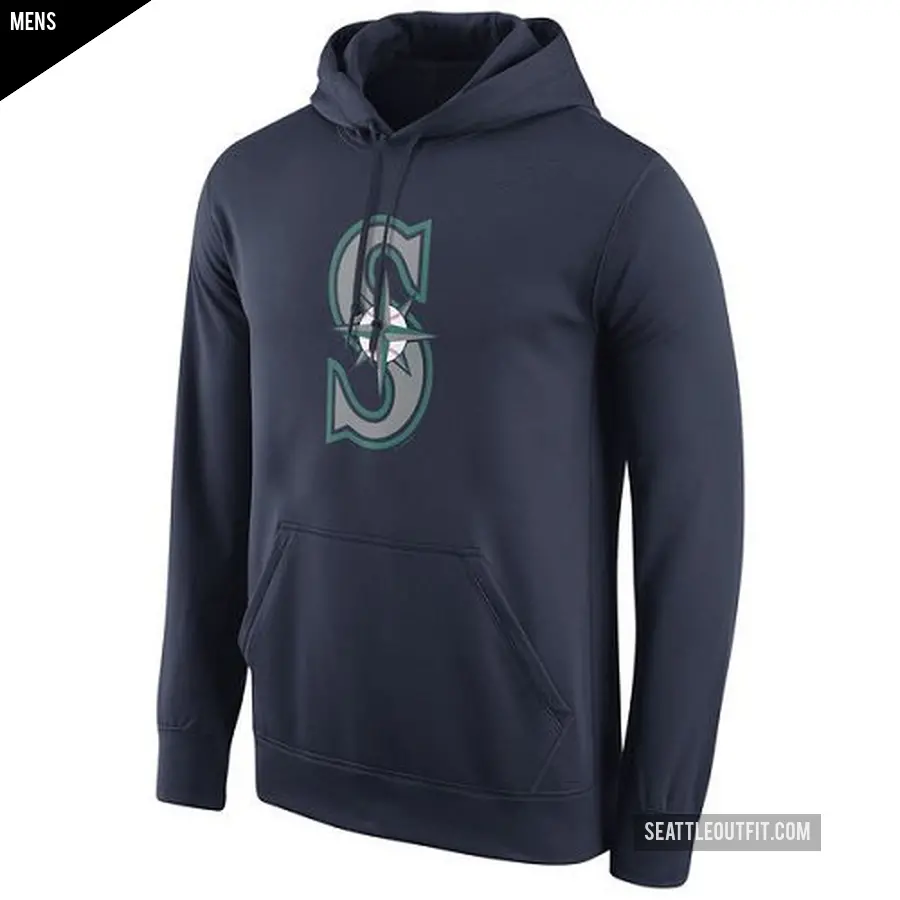 Men's Seattle Mariners Navy Logo Performance Pullover Hoodie -