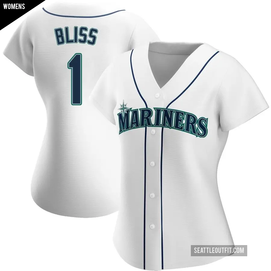 Women's Seattle Mariners ＃1 Ryan Bliss Authentic White Home Jersey