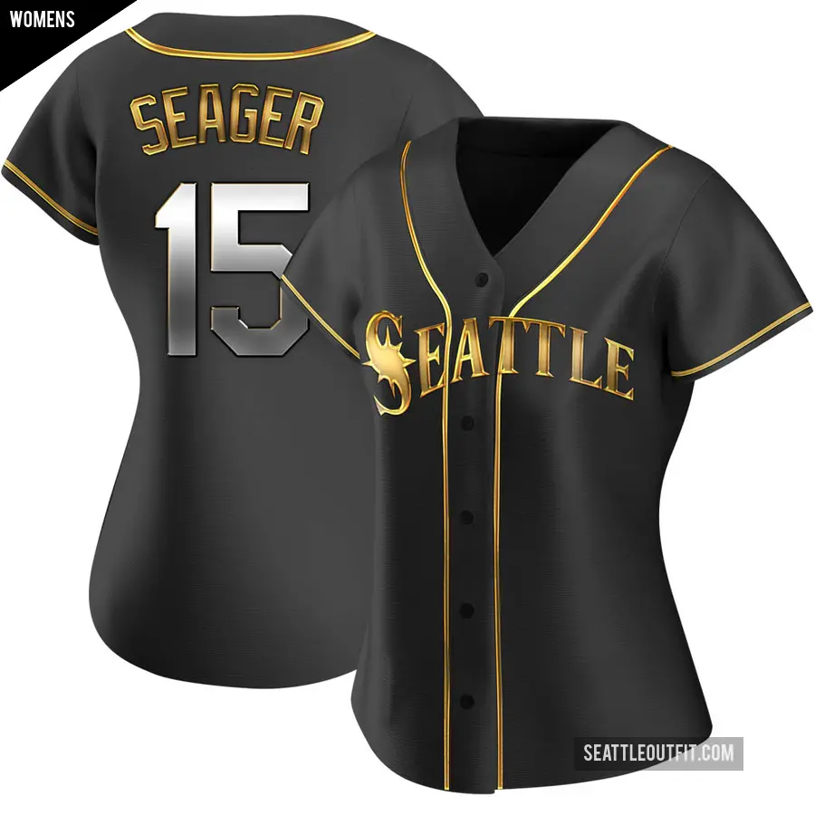 Women&#039;s Seattle Mariners &#65283;15 Kyle Seager Replica Gold Black en Alternate Jersey