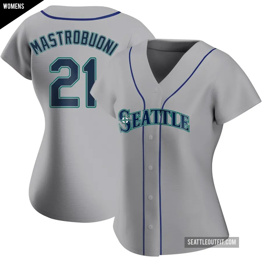 Women&#039;s Seattle Mariners &#65283;21 Miles Mastrobuoni Replica Gray Road Jersey