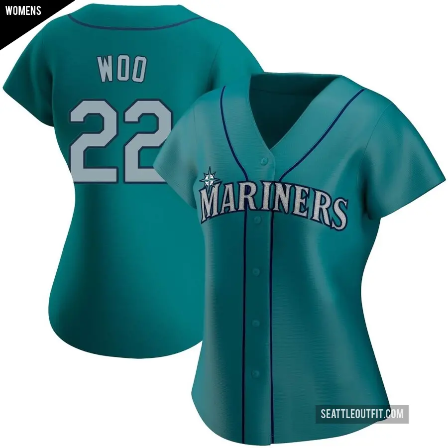 Women's Seattle Mariners ＃22 Bryan Woo Authentic Aqua Alternate Jersey