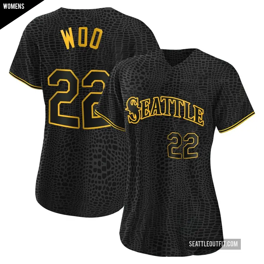 Women's Seattle Mariners ＃22 Bryan Woo Authentic Black Snake Skin City Jersey