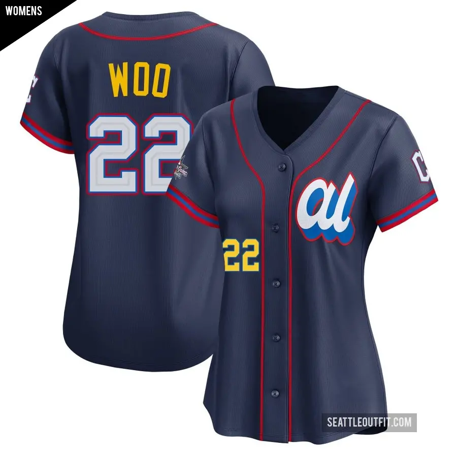 Women's Seattle Mariners ＃22 Bryan Woo Limited Navy American League 2025 All-Star Edition Jersey