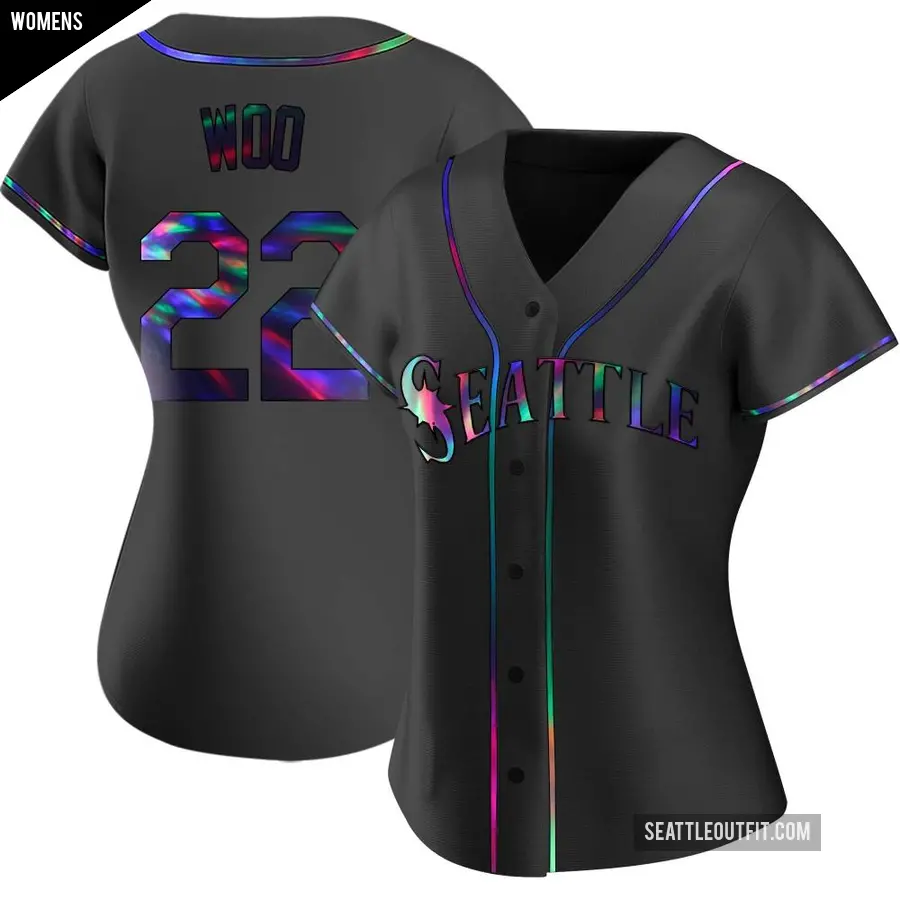 Women's Seattle Mariners ＃22 Bryan Woo Replica Black Holographic Alternate Jersey
