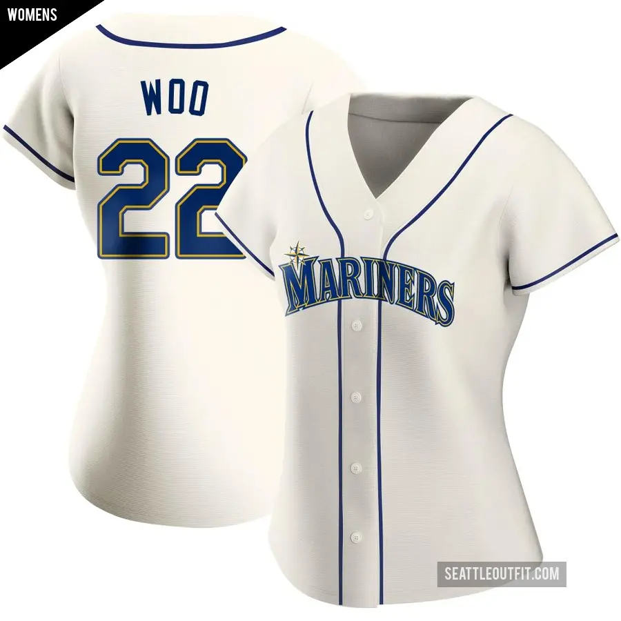 Women's Seattle Mariners ＃22 Bryan Woo Replica Cream Alternate Jersey